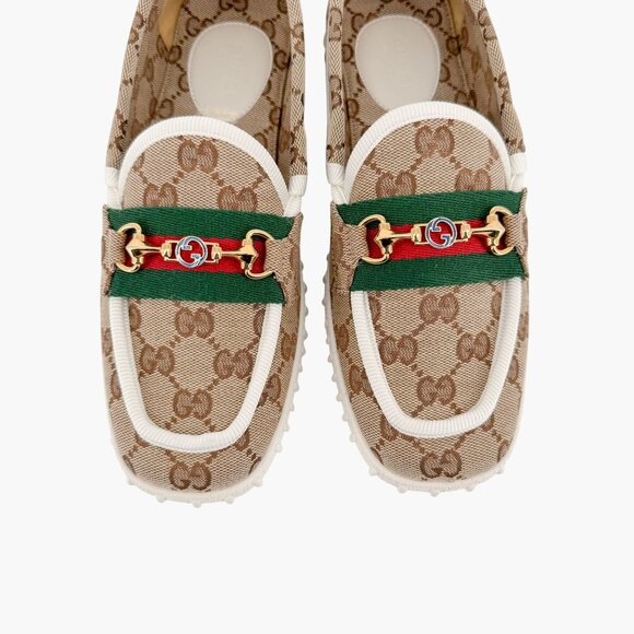 Gucci Interlocking G Horsebit Driving Loafers EU 37 US 7 Beige GG Monogram Flat - Picture 5 of 13